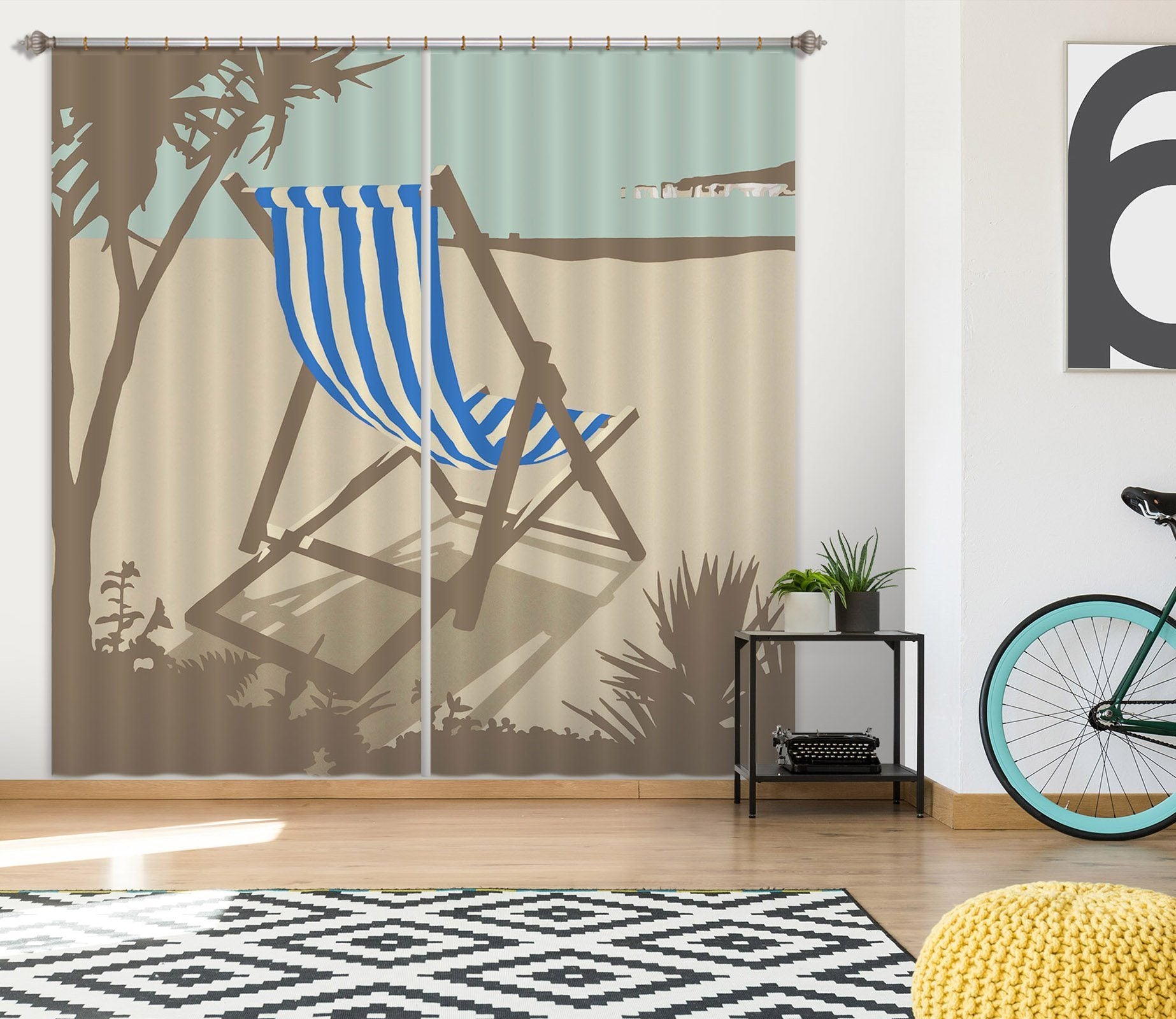 3D Bournemouth Blue Deckchair 103 Steve Read Curtain Curtains Drapes Curtains AJ Creativity Home 