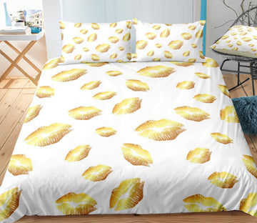 3D Gold Lips On White 6120 Bed Pillowcases Quilt