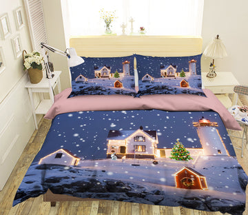 3D Snowy House 45036 Christmas Quilt Duvet Cover Xmas Bed Pillowcases