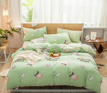 3D Light Green Cow 40282 Bed Pillowcases Quilt
