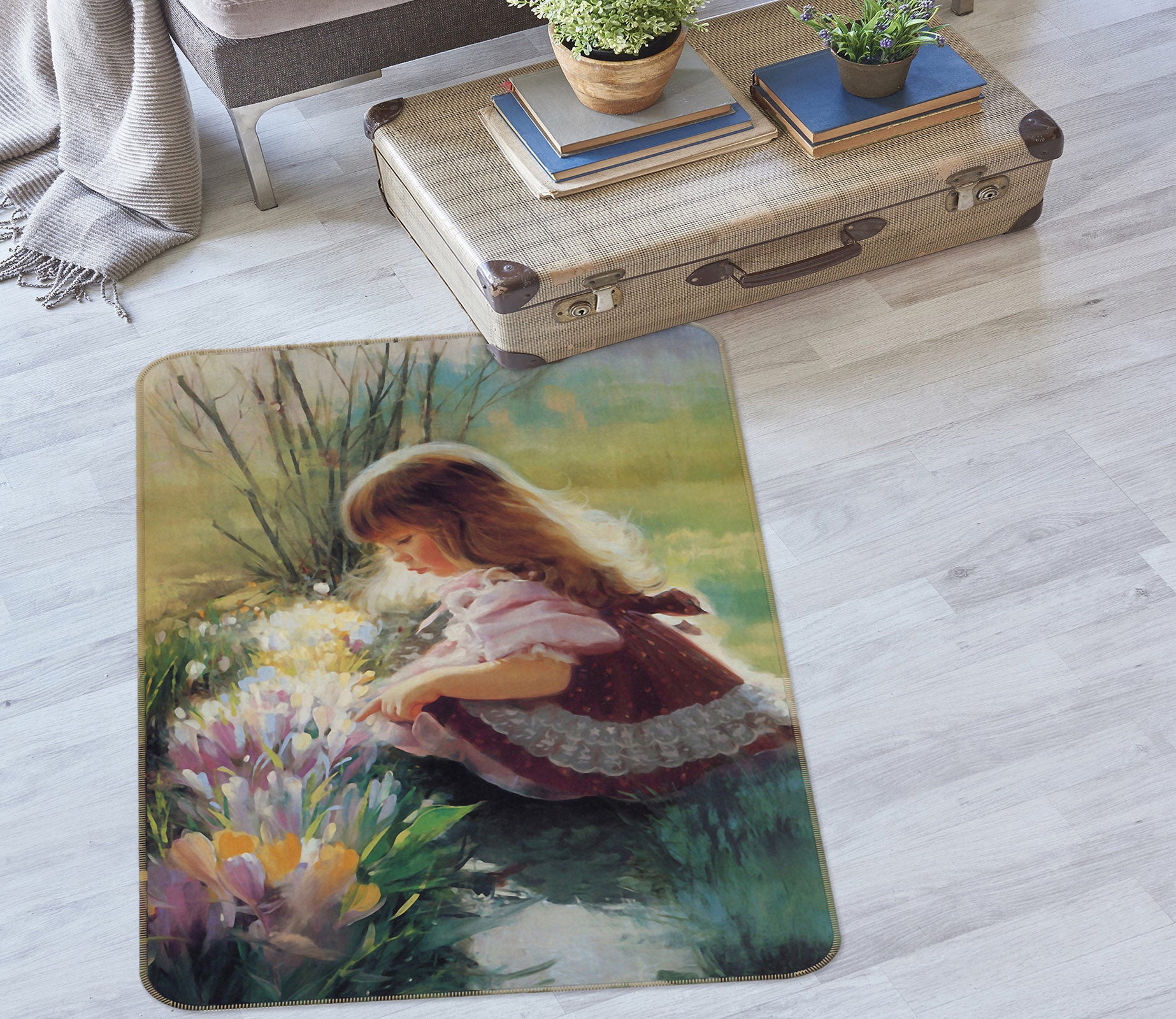 3D Oil Painting Flower Girl 76183 Non Slip Rug Mat