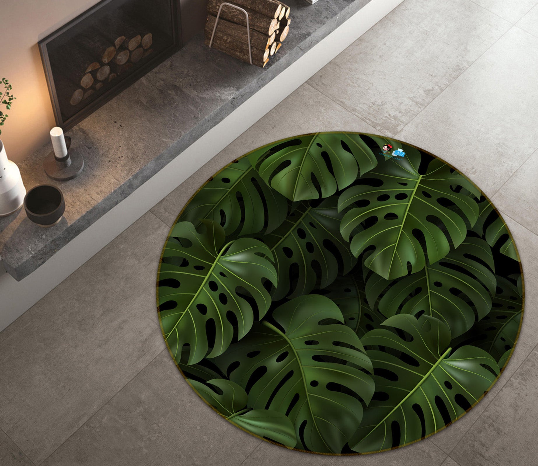 3D Leaf Pattern 71219 Round Non Slip Rug Mat