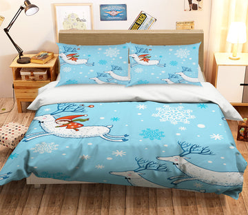 3D Deer Snowflake 45046 Christmas Quilt Duvet Cover Xmas Bed Pillowcases