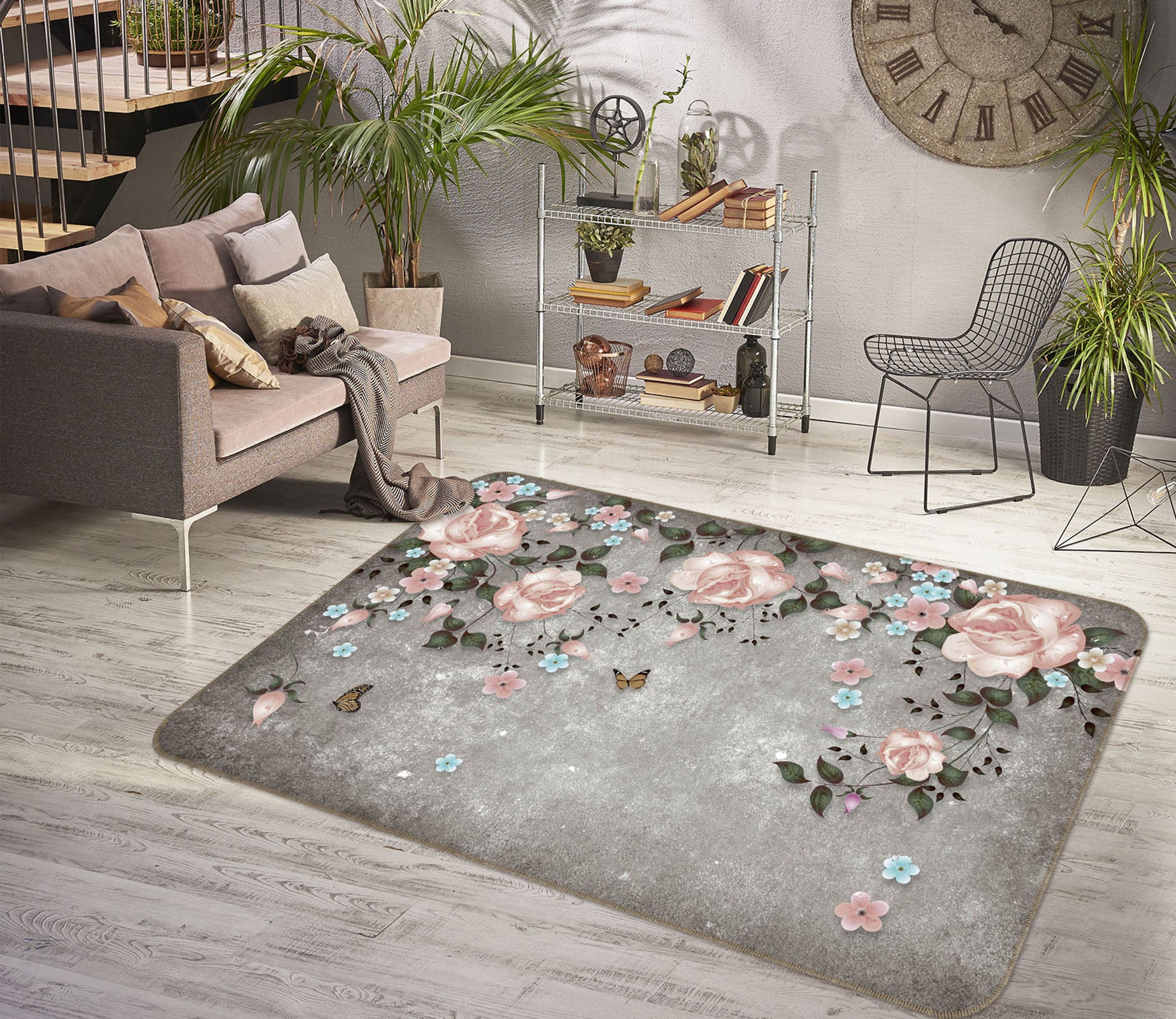3D Flower Butterfly 34067 Non Slip Rug Mat