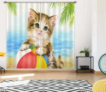 3D Beach Cat Ball 9012 Kayomi Harai Curtain Curtains Drapes