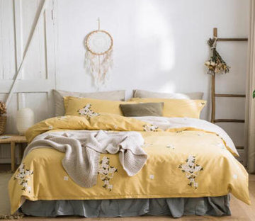 3D Yellow Background Flower 13168 Bed Pillowcases Quilt