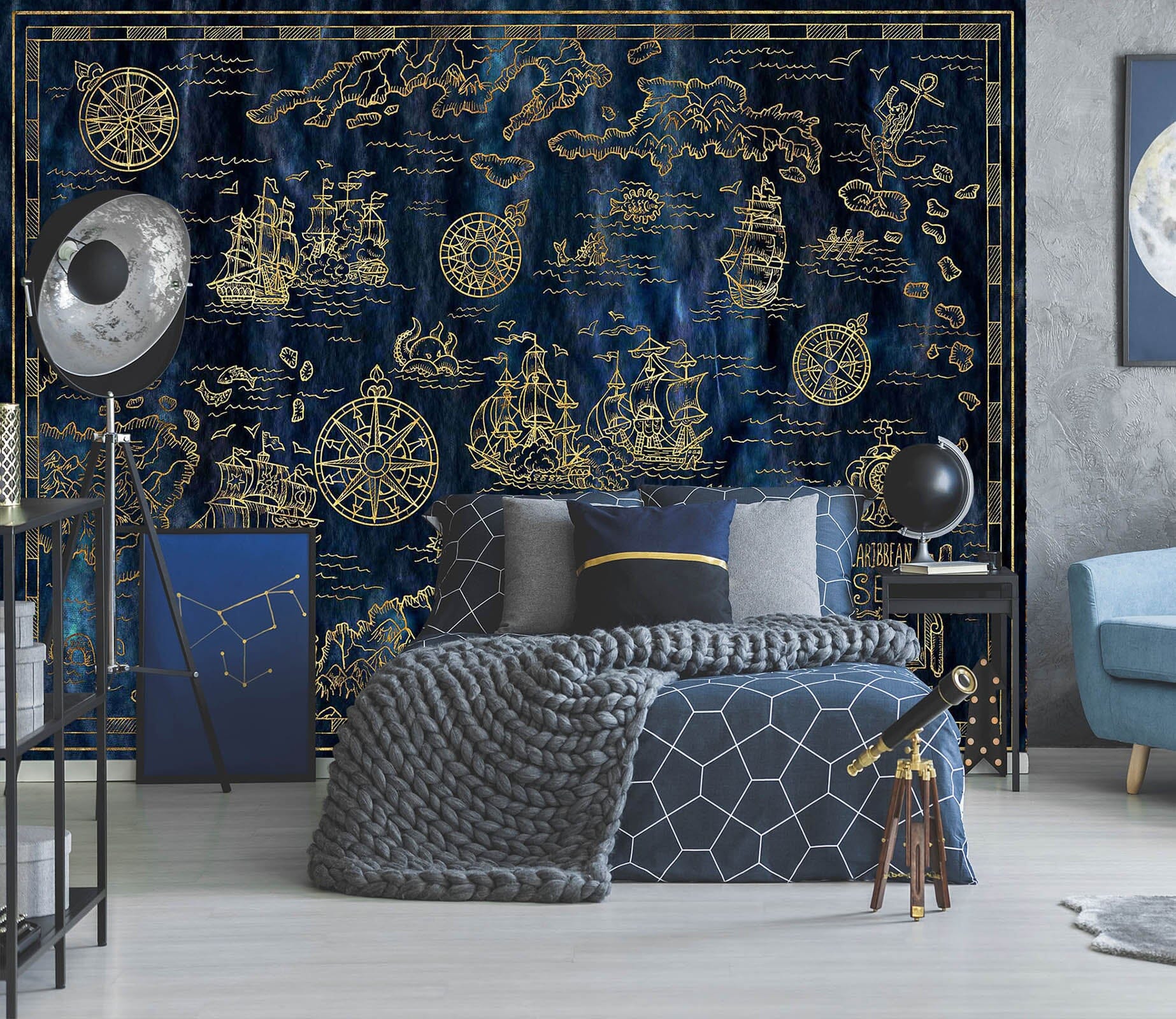 3D Golden Ship 2128 World Map Wall Murals Wallpaper AJ Wallpaper 2 