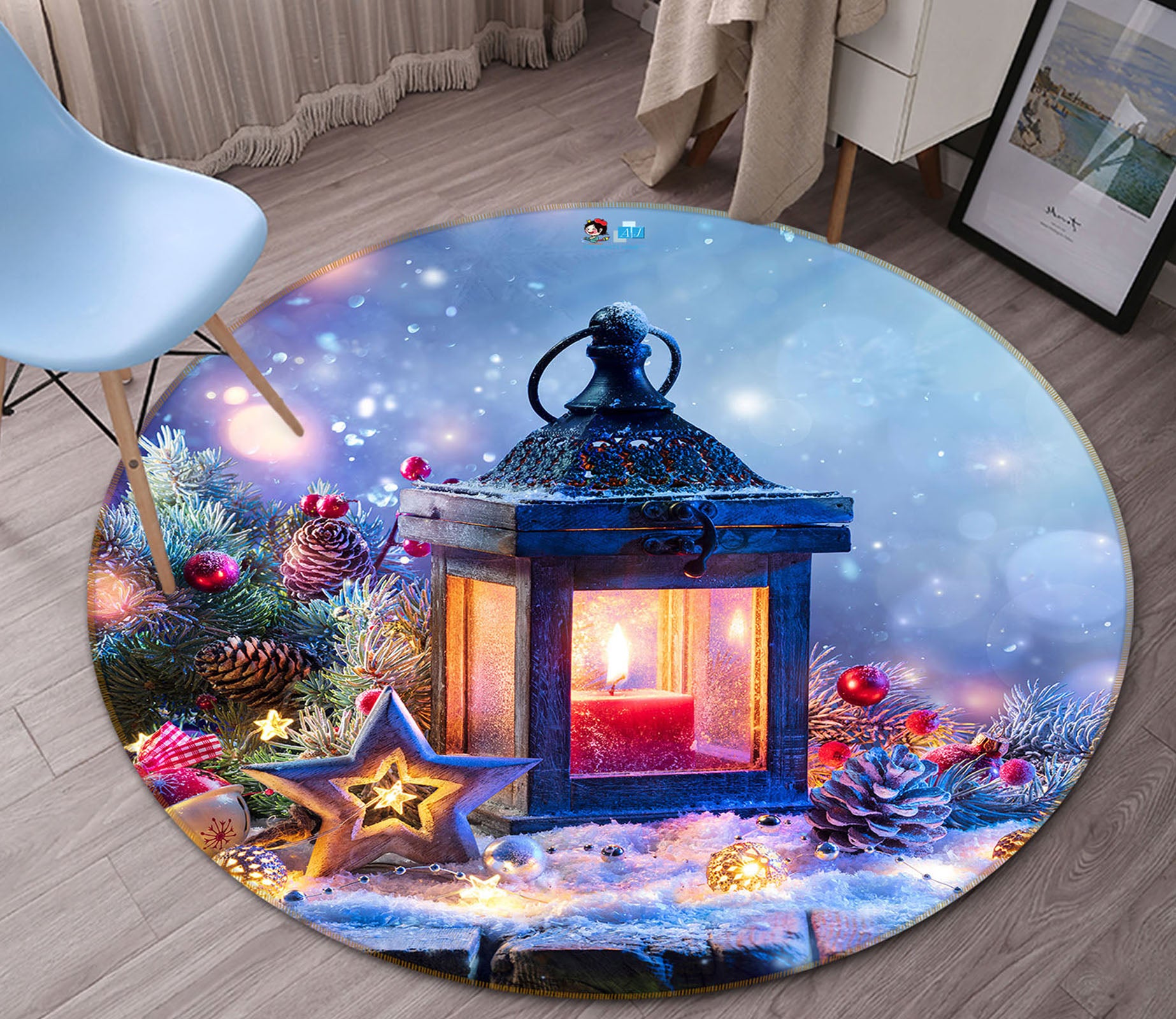 3D Candle Light 54210 Christmas Round Non Slip Rug Mat Xmas