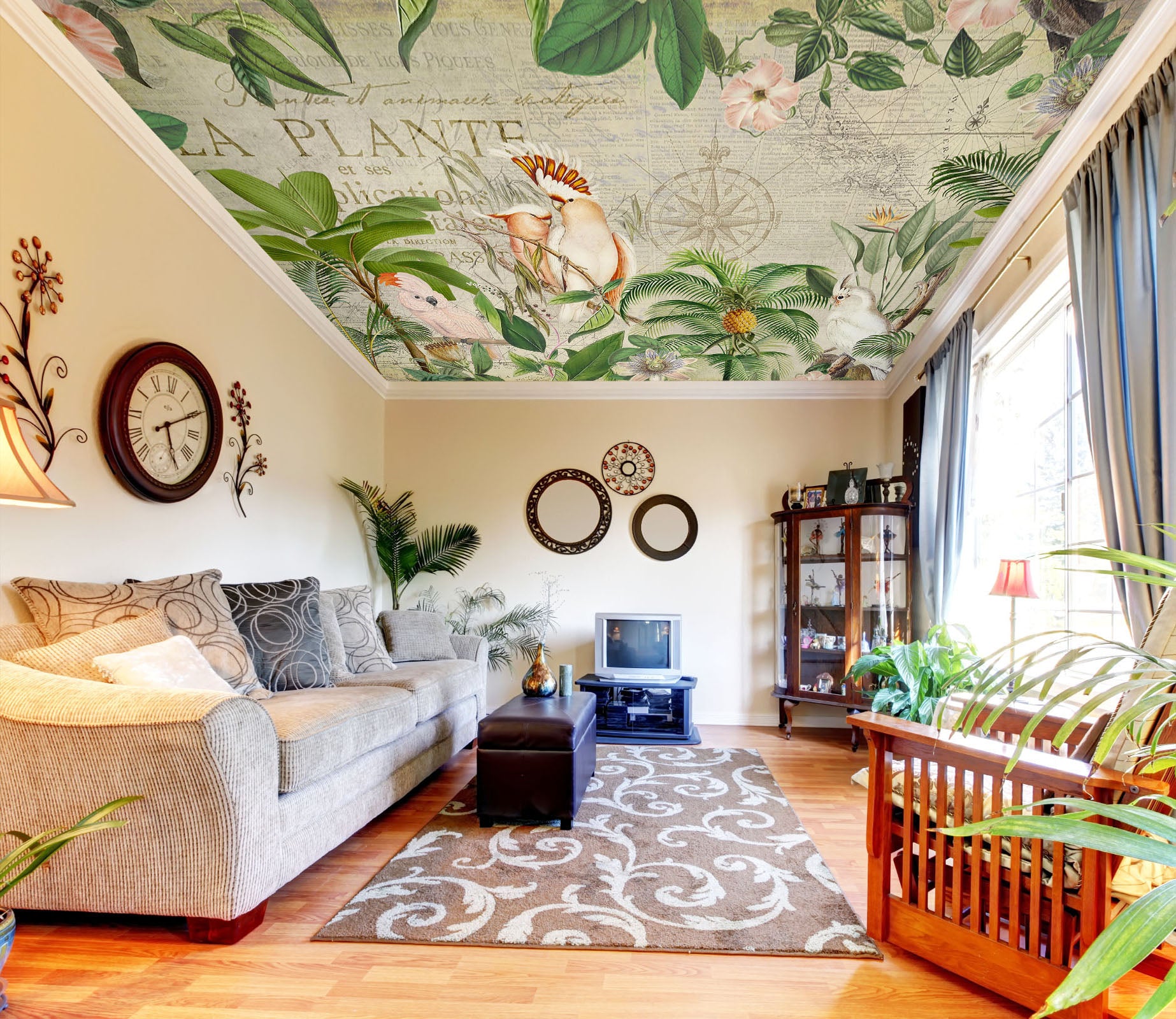 3D Green Leaf Parrot 5275 Andrea Haase Ceiling Wallpaper Murals