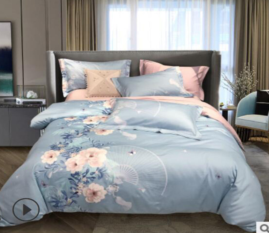 3D Light Blue Flowers 20145 Bed Pillowcases Quilt
