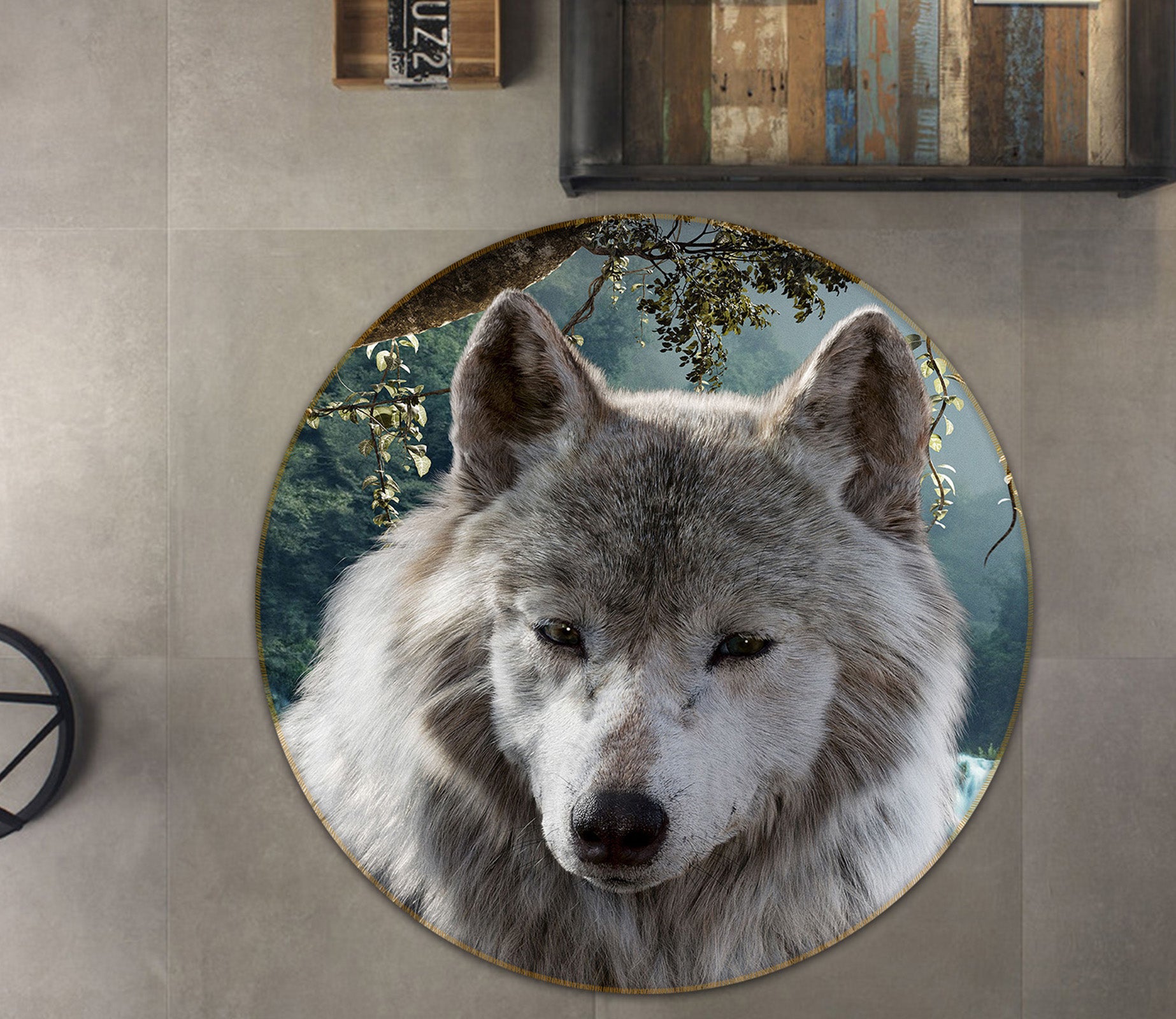3D Wolf 38100 Animal Round Non Slip Rug Mat
