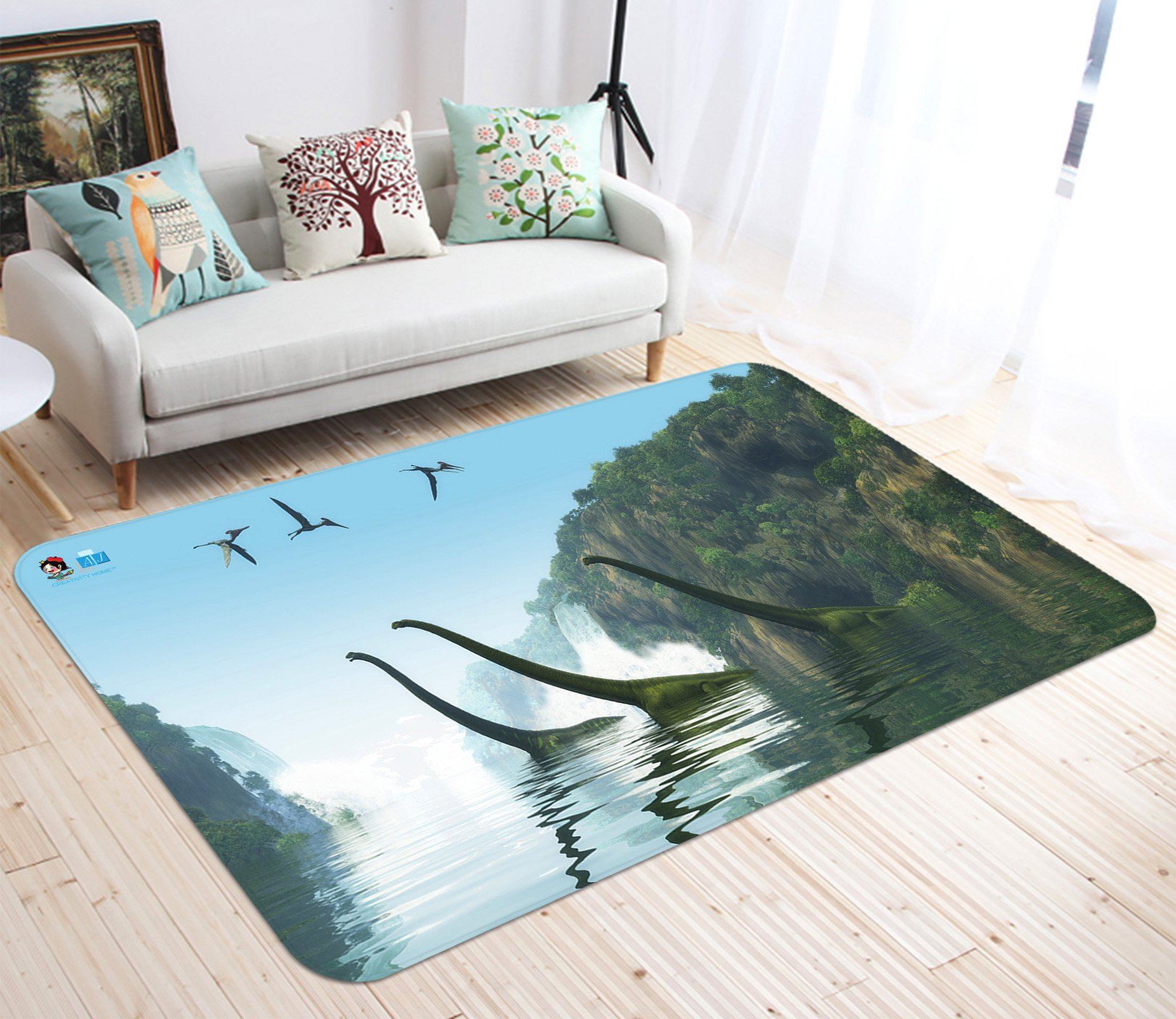 3D Cross TheRiver Brontosaurus 54 Non Slip Rug Mat Mat AJ Creativity Home 