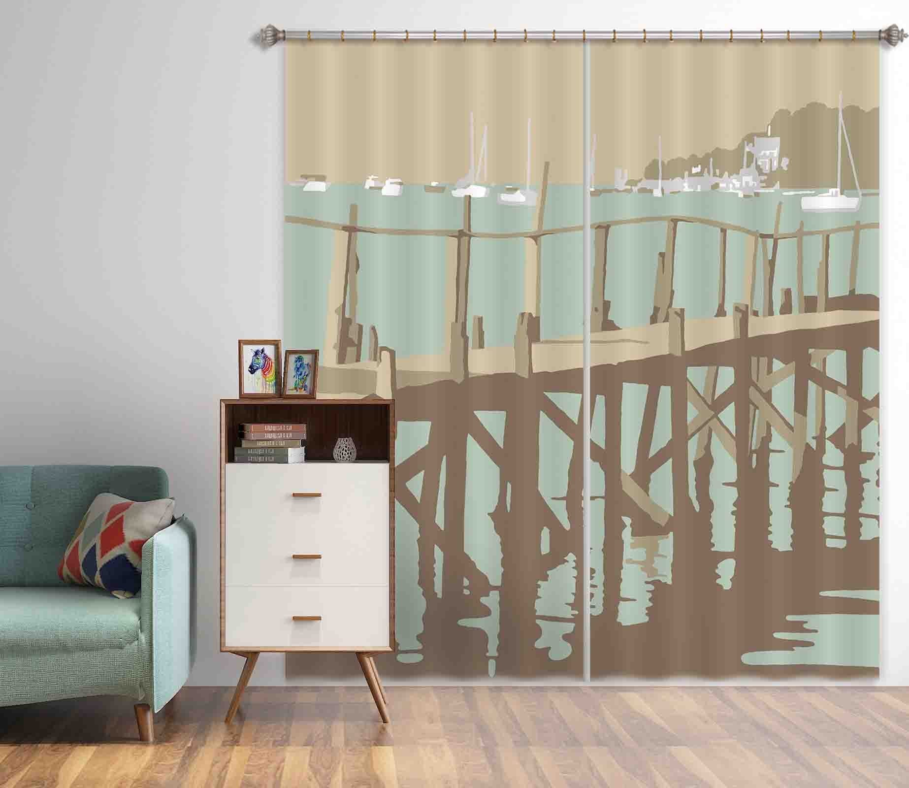 3D Sanbanks Evening Hill Pier 139 Steve Read Curtain Curtains Drapes Curtains AJ Creativity Home 