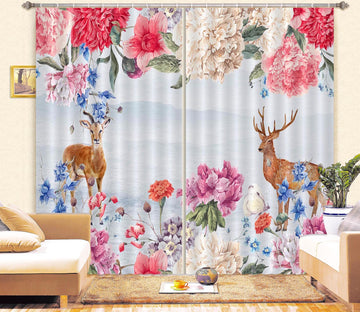 3D Flower Deer 863 Curtains Drapes Wallpaper AJ Wallpaper 