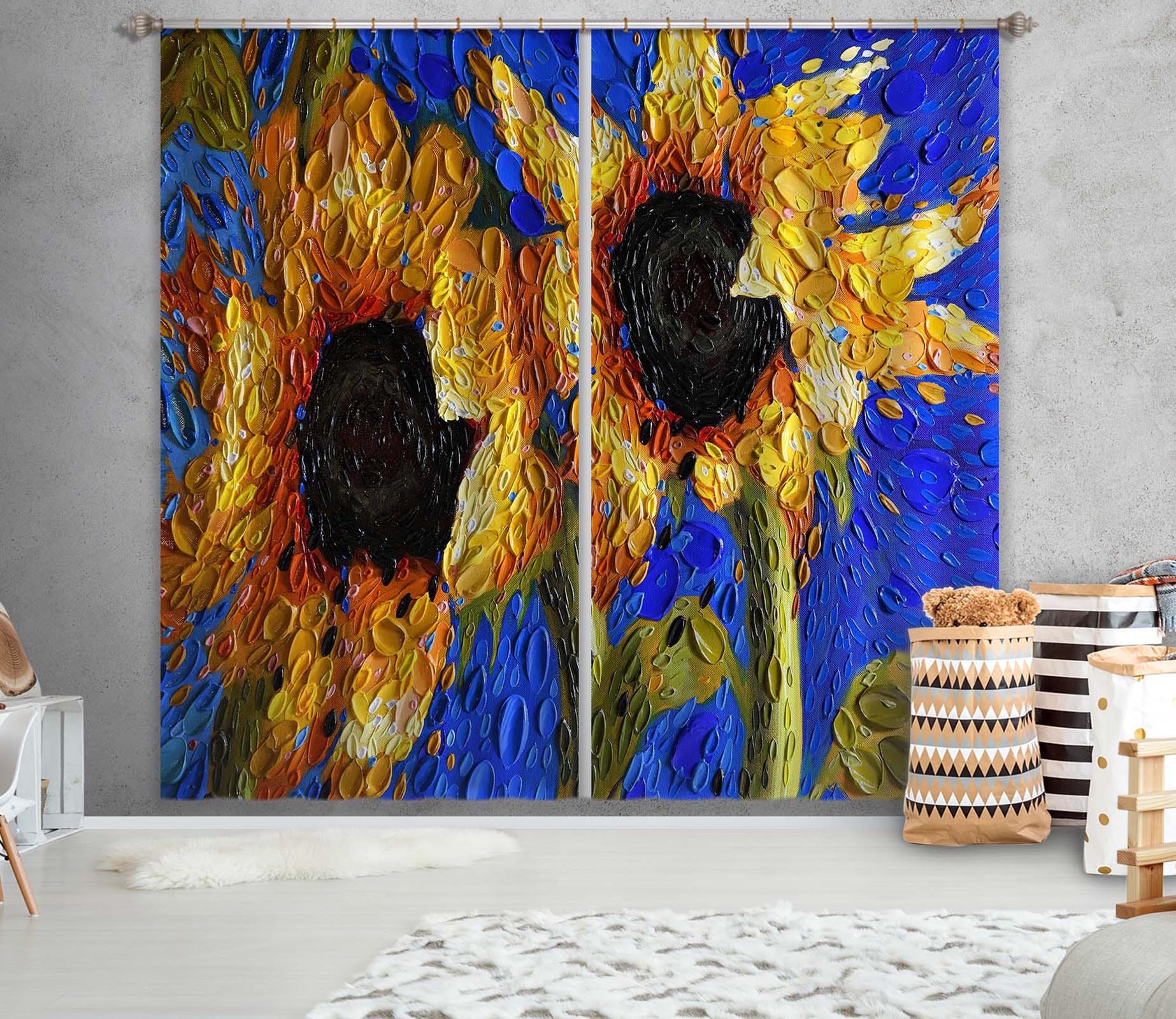 3D Sunflowers 042 Dena Tollefson Curtain Curtains Drapes Curtains AJ Creativity Home 