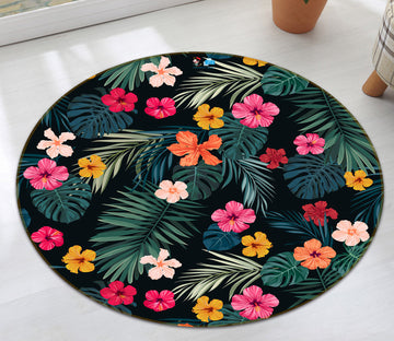 3D Flower Leaf Pattern 74183 Round Non Slip Rug Mat