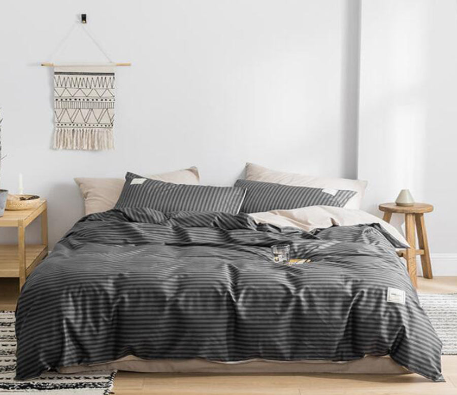 3D Black Gray Pinstripe 4171 Bed Pillowcases Quilt