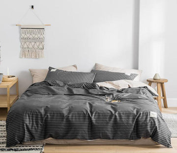 3D Black Gray Pinstripe 4171 Bed Pillowcases Quilt