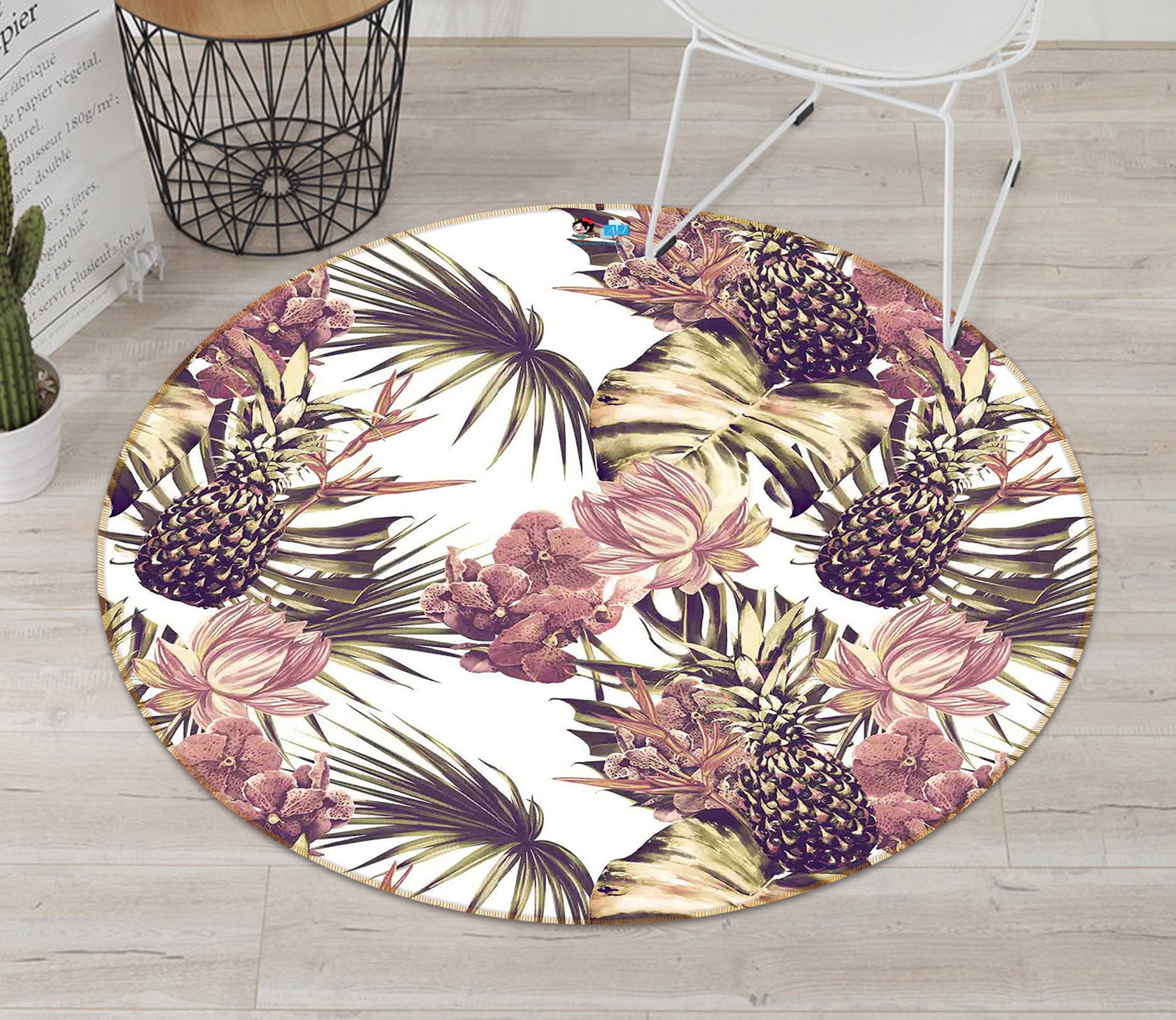 3D Pineapple 72118 Round Non Slip Rug Mat