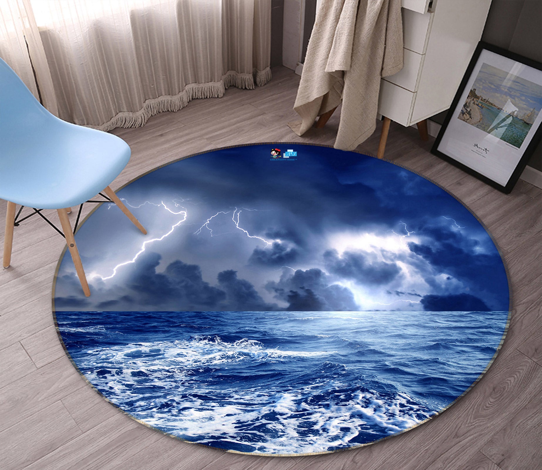 3D Wave Lightning 72222 Round Non Slip Rug Mat