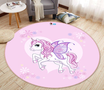 3D Purple Pink Unicorn 74234 Round Non Slip Rug Mat
