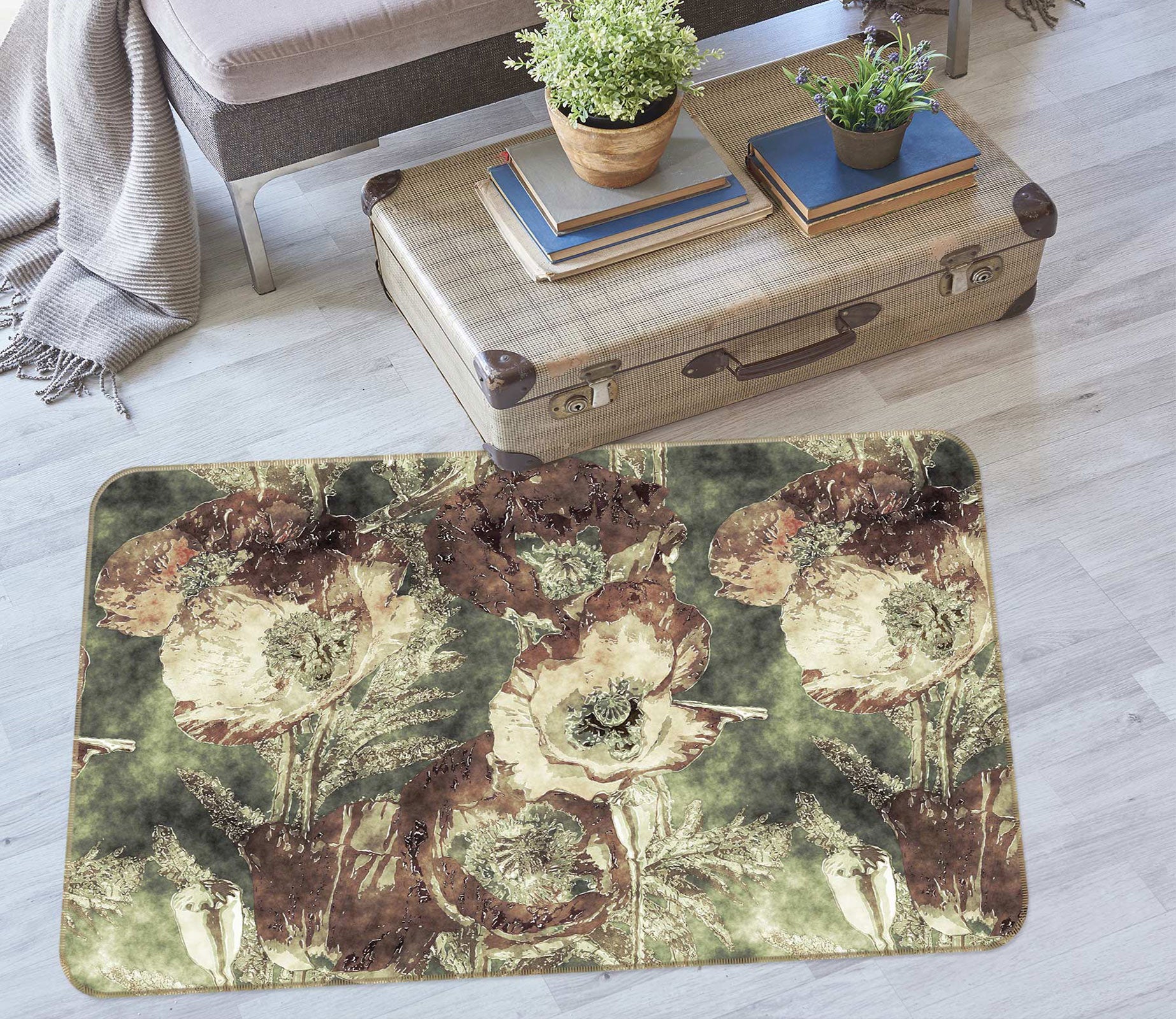 3D Flower Pattern 33032 Non Slip Rug Mat