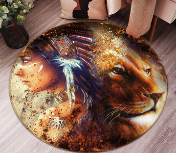 3D Lion Girl 36237 Round Non Slip Rug Mat