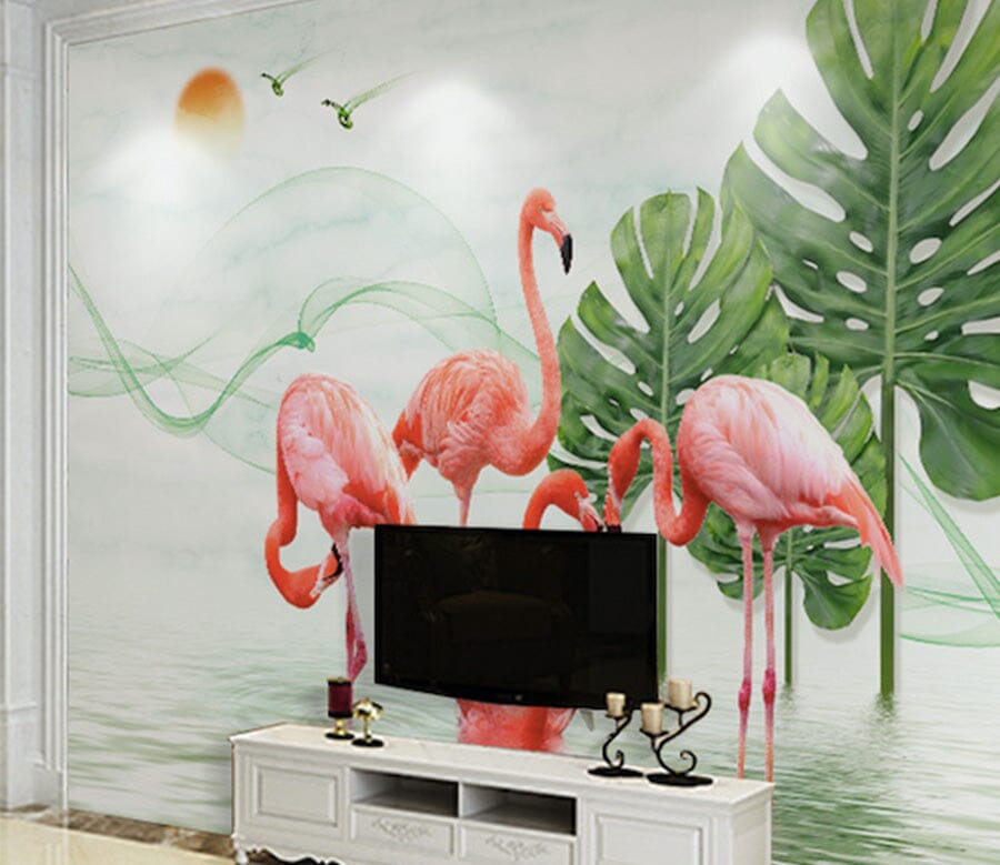 3D Pink Flamingo WG234 Wall Murals Wallpaper AJ Wallpaper 2 