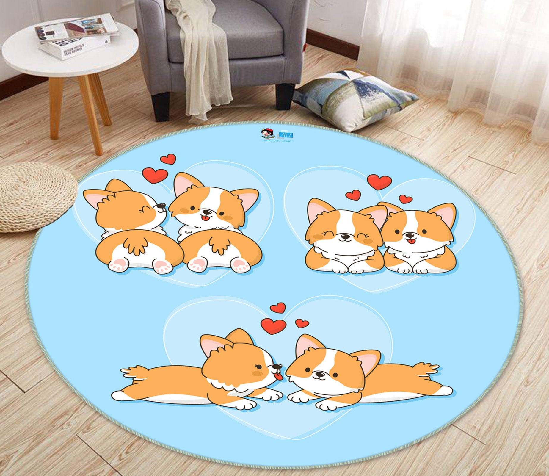3D Corgi 75018 Round Non Slip Rug Mat
