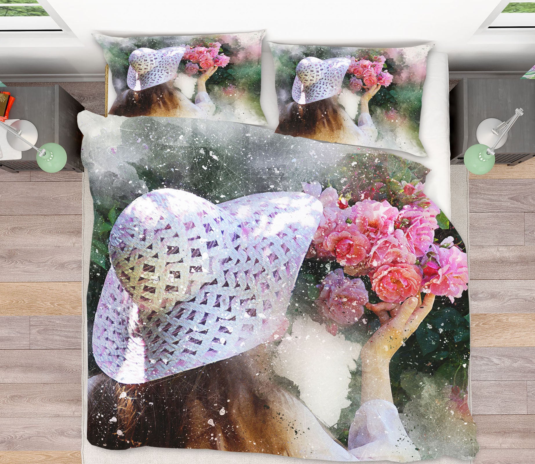 3D Hat Girl Flowers 19171 Bed Pillowcases Quilt