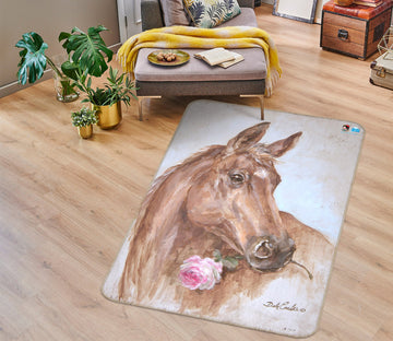3D Horse With Rose 0178 Debi Coules Rug Non Slip Rug Mat