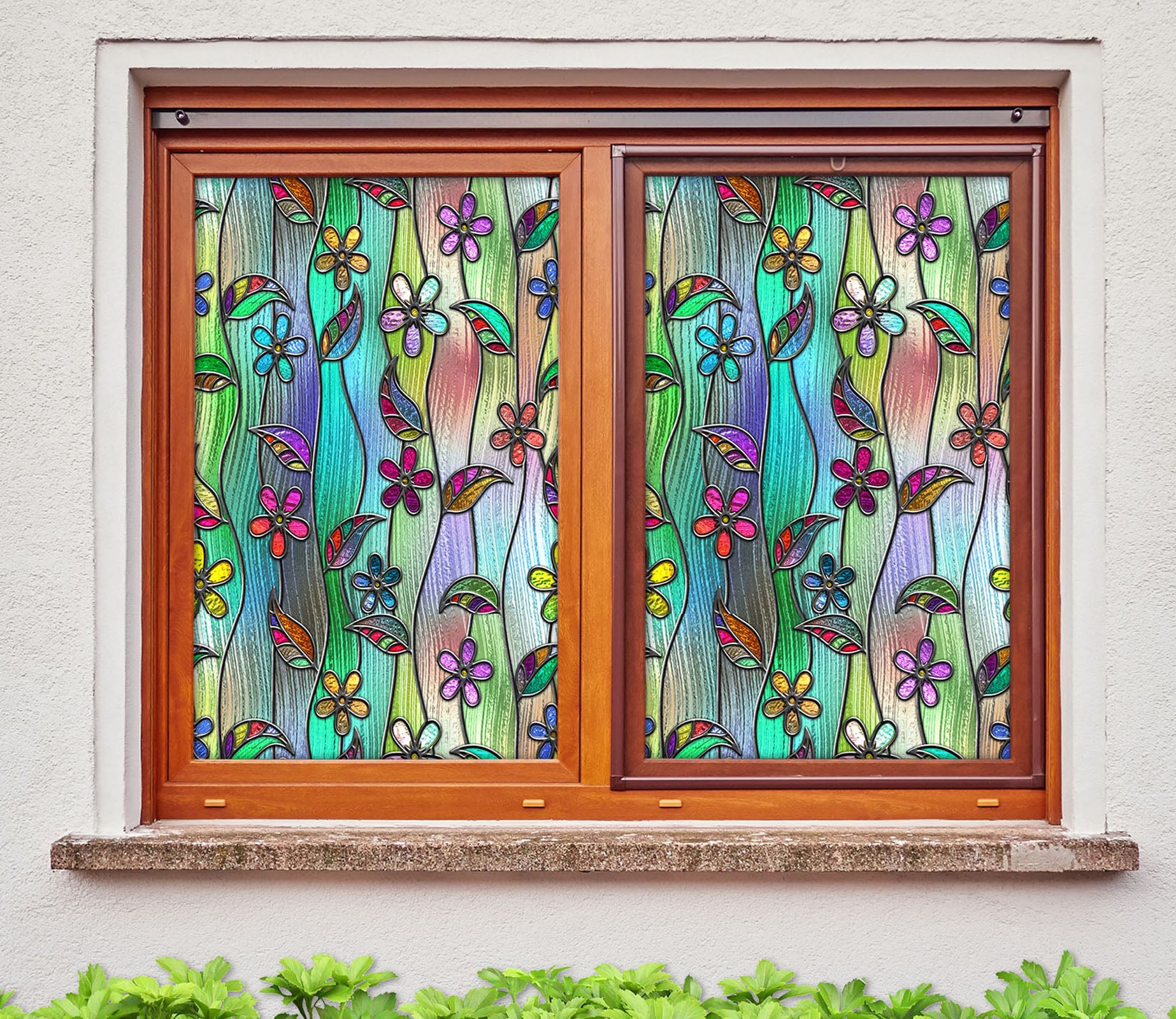 3D Colored Leaves 144 Window Film Print Sticker Cling Stained Glass UV Block
