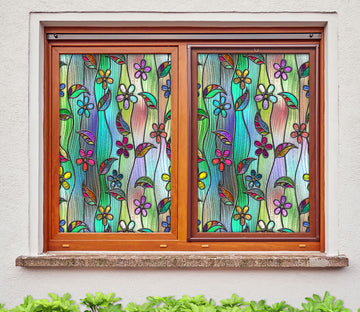 3D Colored Leaves 144 Window Film Print Sticker Cling Stained Glass UV Block