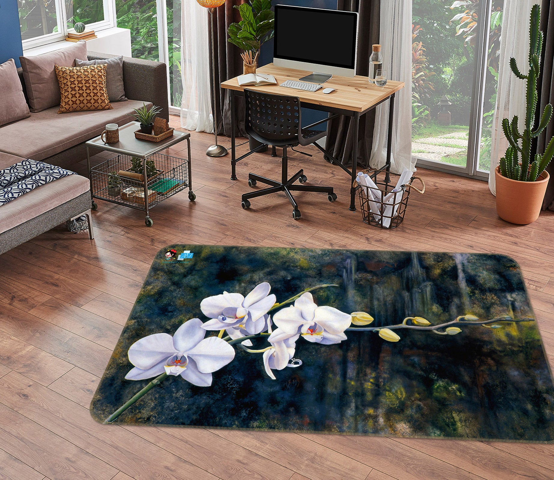 3D White Flowers 11139 Matthew Holden Bates Rug Non Slip Rug Mat