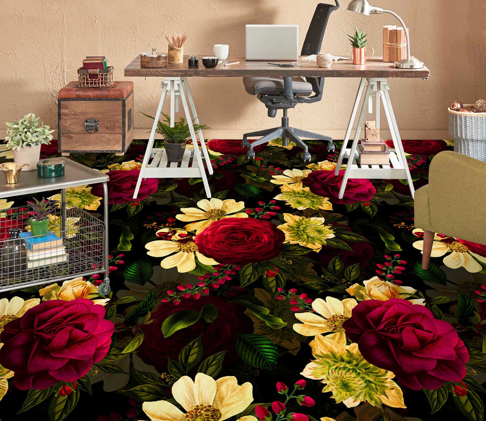 3D Red Yellow Flowers 99179 Uta Naumann Floor Mural