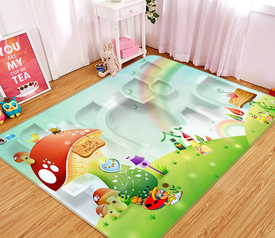 3D Rainbow Meadow Mushroom 66090 Non Slip Rug Mat