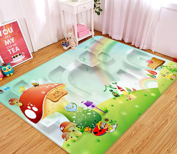 3D Rainbow Meadow Mushroom 66090 Non Slip Rug Mat