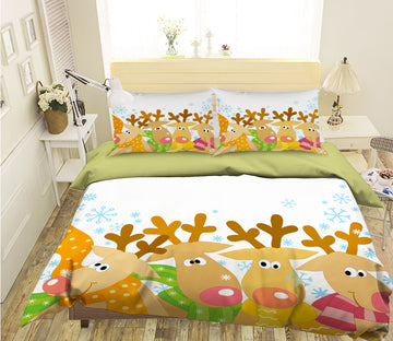 3D Cartoon Elk 45005 Christmas Quilt Duvet Cover Xmas Bed Pillowcases