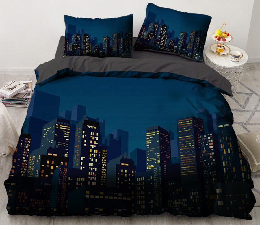 3D Blue Night City 11121 Bed Pillowcases Quilt