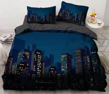 3D Blue Night City 11121 Bed Pillowcases Quilt