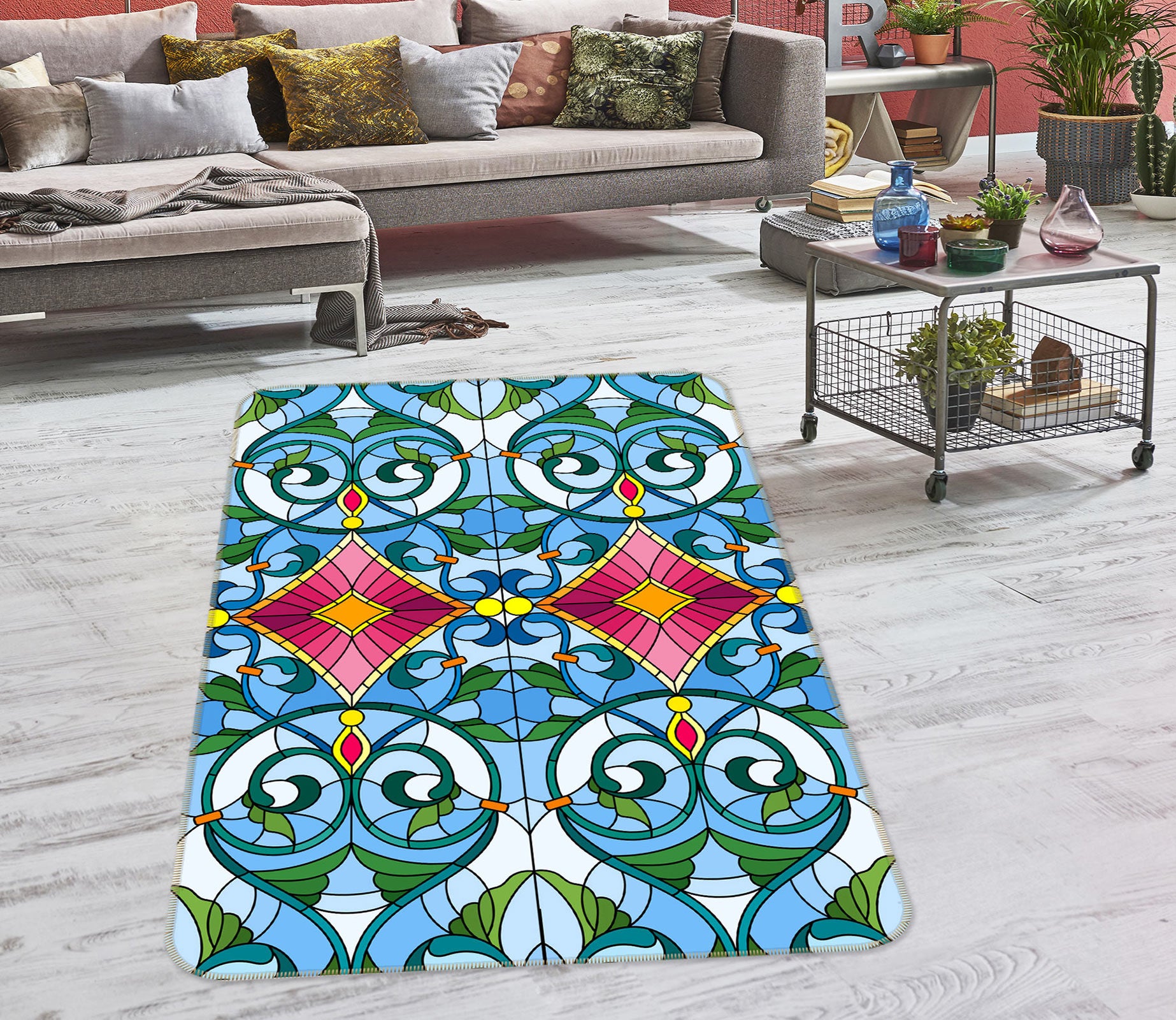 3D Blue Pattern 33079 Non Slip Rug Mat