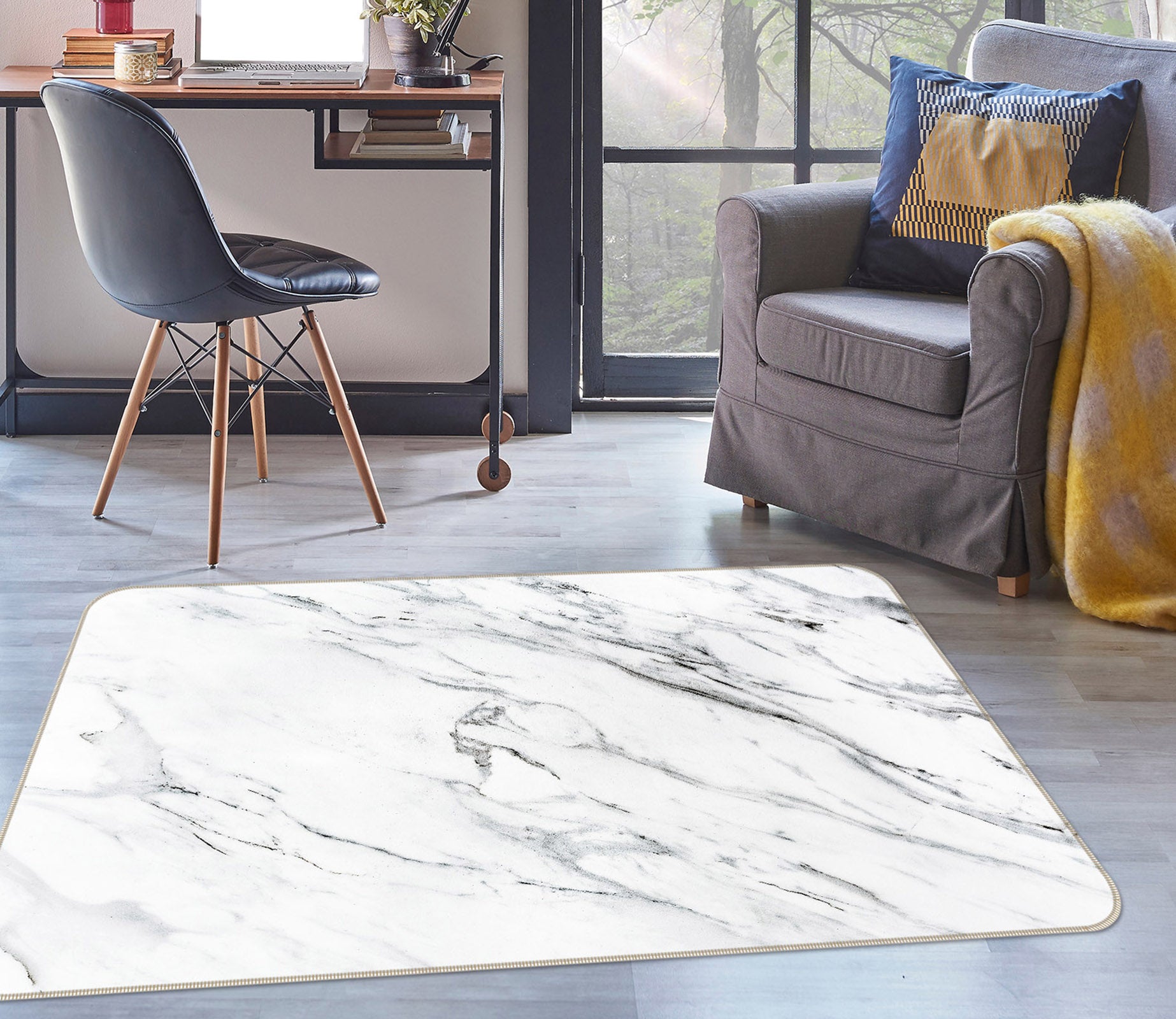 3D White Marble Pattern 29195 Non Slip Rug Mat