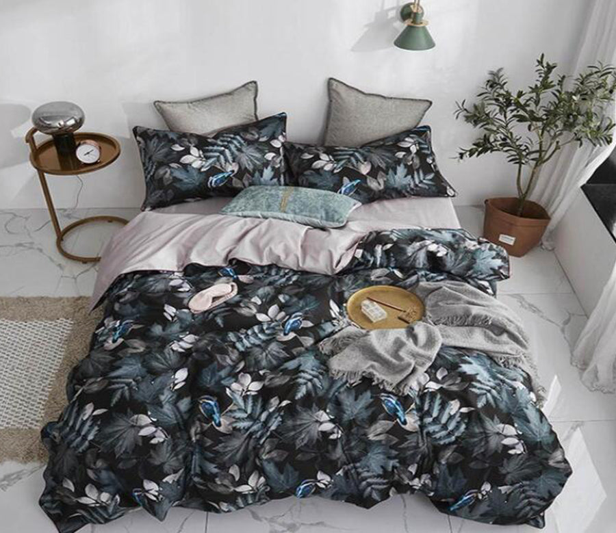 3D Black Blue Flower 7089 Bed Pillowcases Quilt