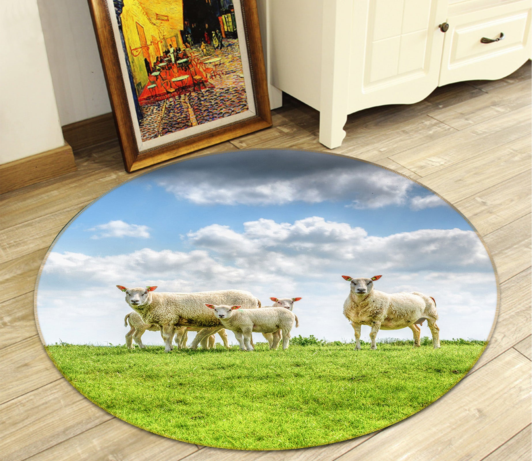 3D Sheep 82271 Animal Round Non Slip Rug Mat