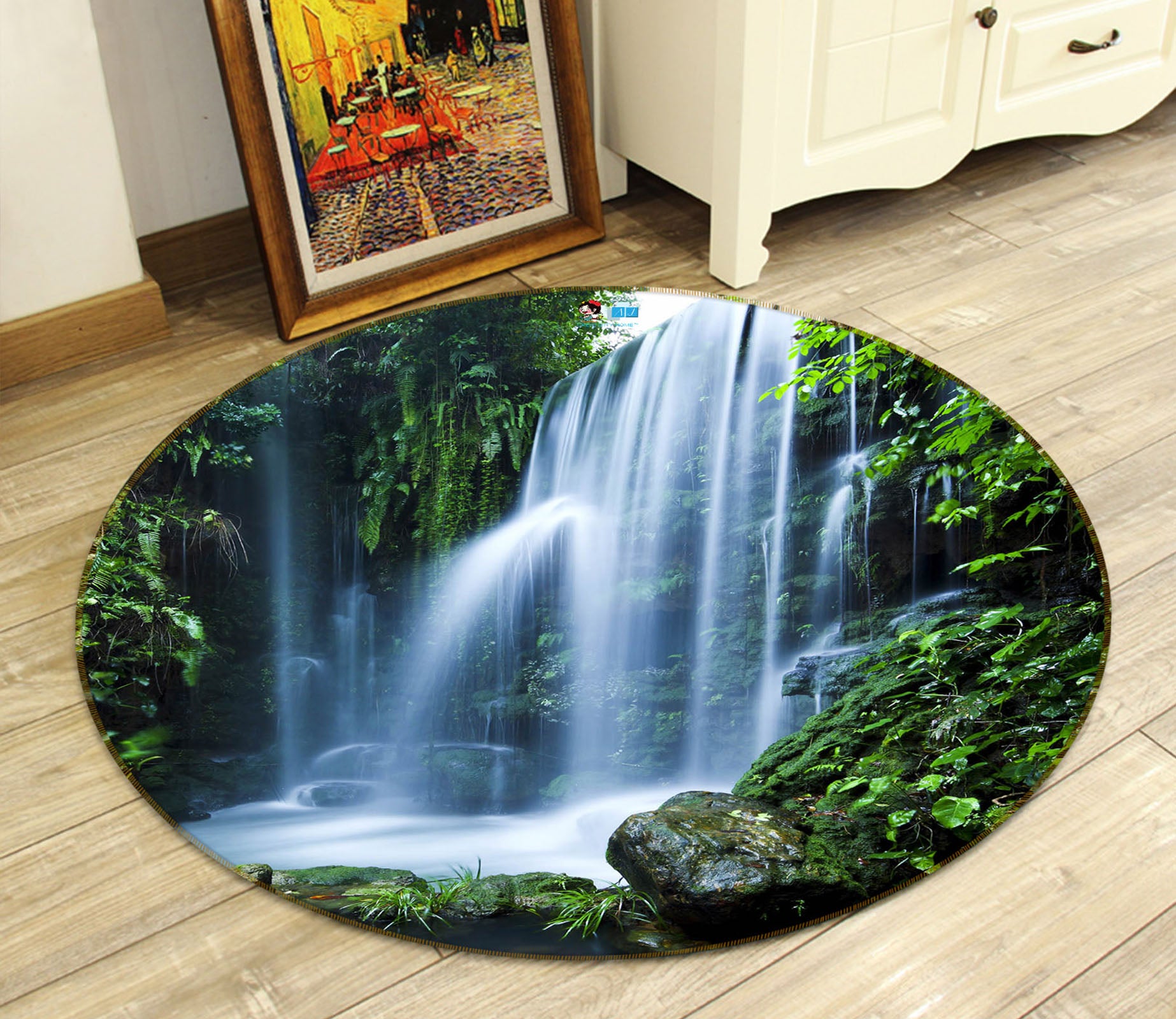 3D Waterfall 69053 Round Non Slip Rug Mat