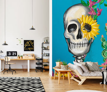 3D Skull Sunflower 1293 Jacqueline Reynoso Wall Mural Wall Murals