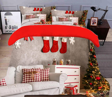 3D Sofa Socks 45207 Christmas Quilt Duvet Cover Xmas Bed Pillowcases
