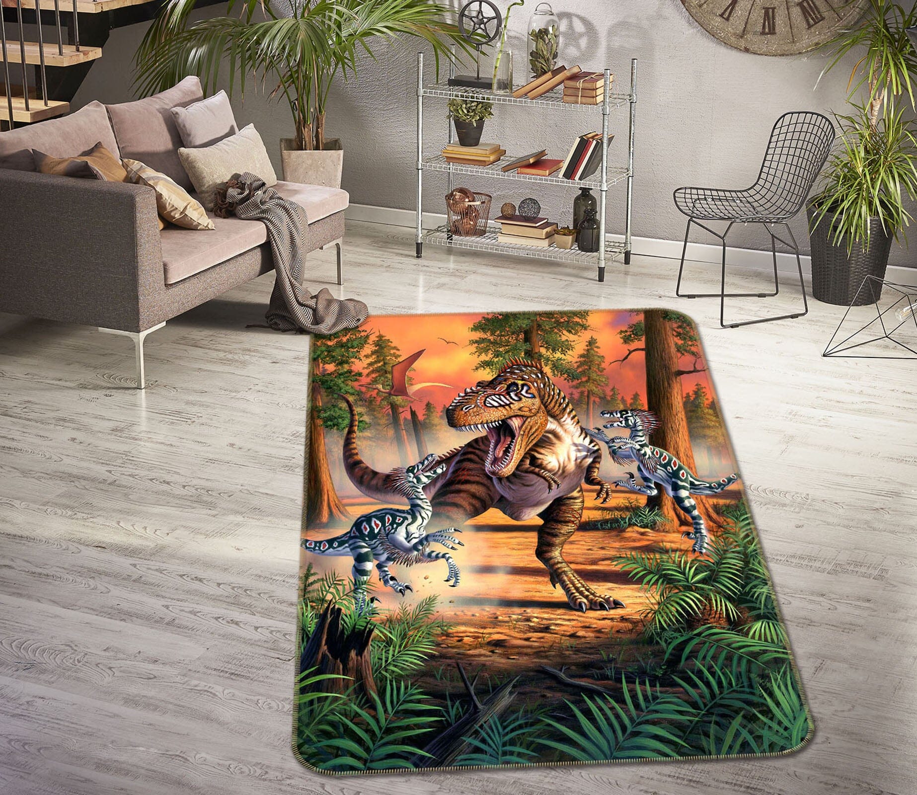 3D Dino Battle 1005 Jerry LoFaro Rug Non Slip Rug Mat Mat AJ Creativity Home 