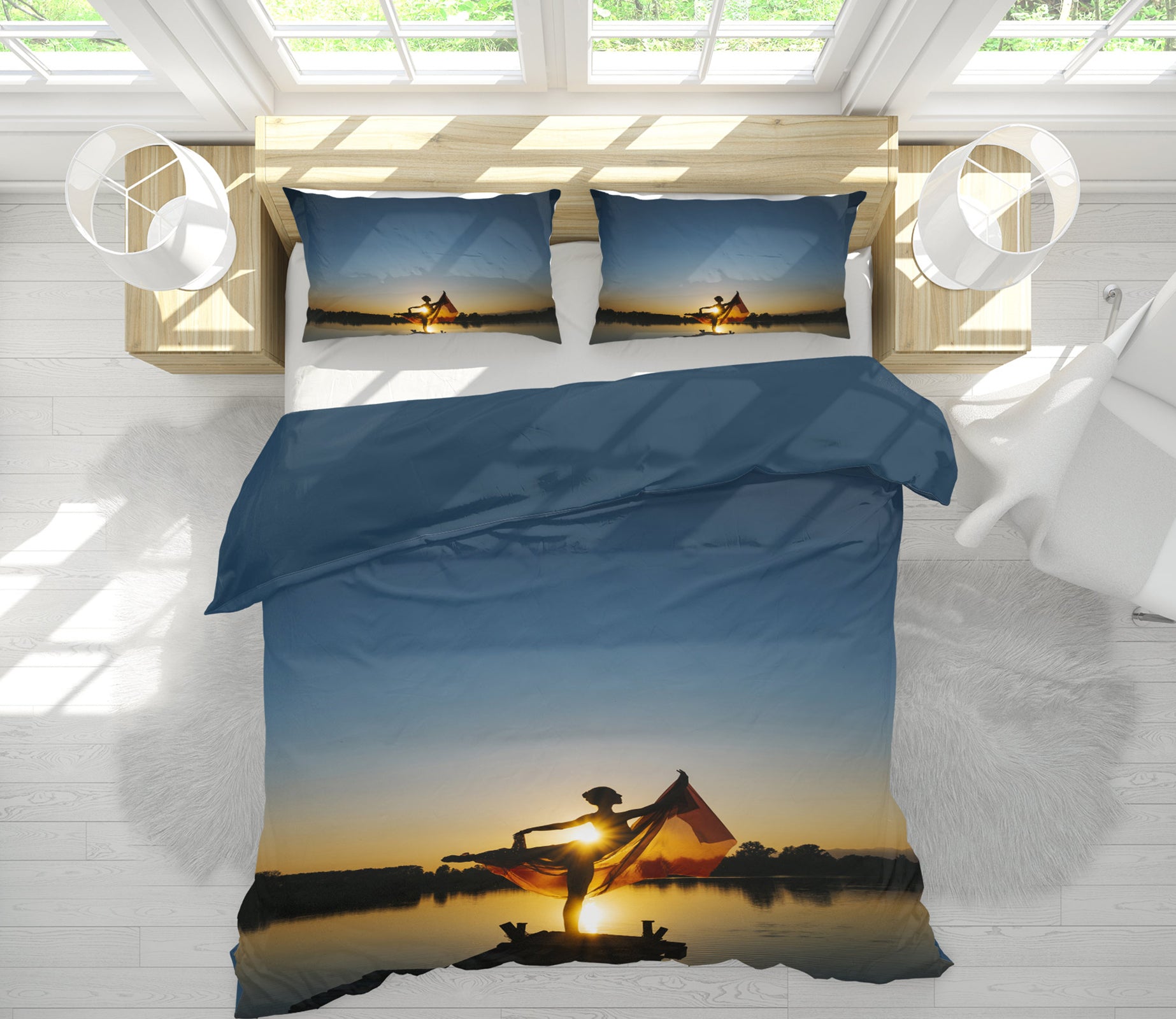 3D Lakeside Girl 14088 Bed Pillowcases Quilt