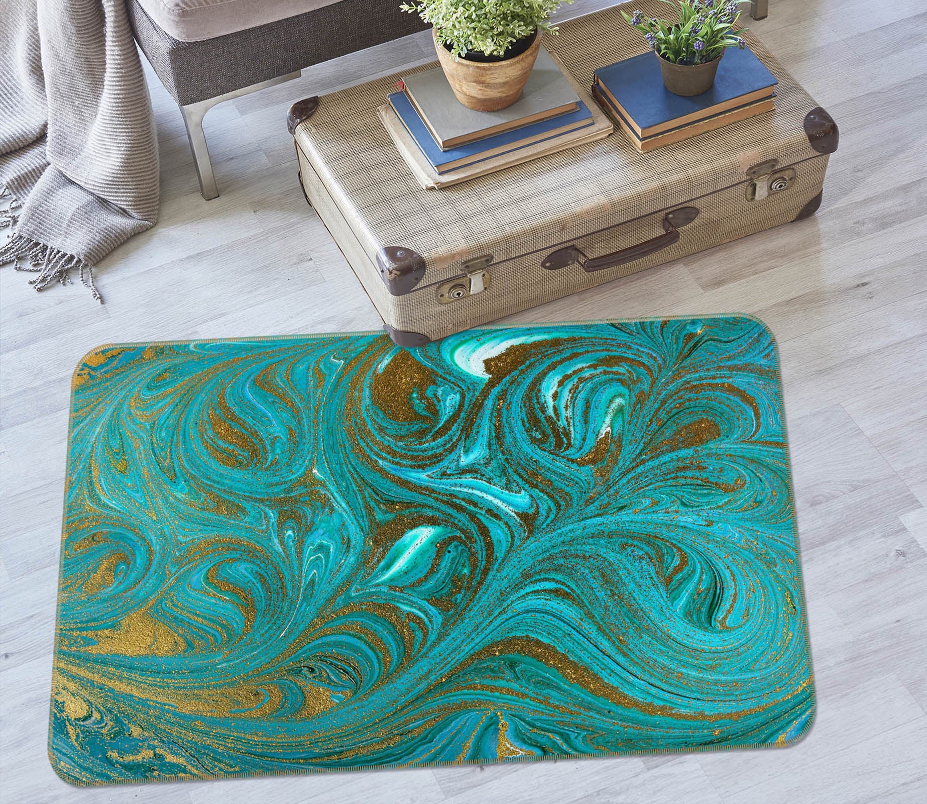 3D Blue Texture 31007 Non Slip Rug Mat
